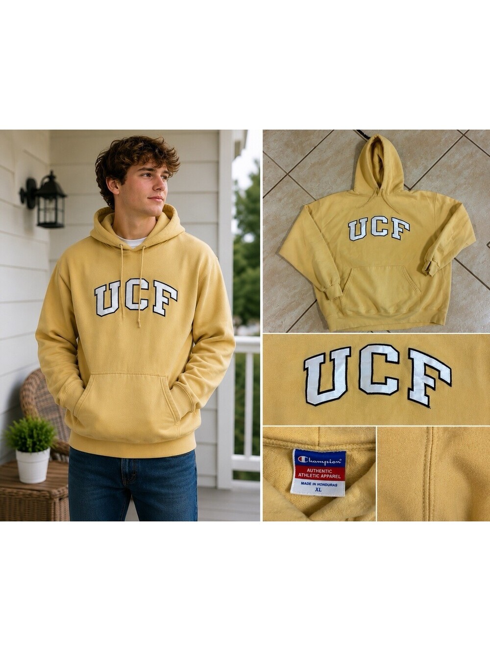 Champion UCF Knights hoodie XL Gold University Central Florida Sweatshirt